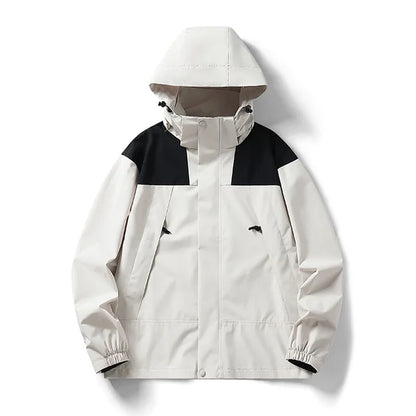Elarova | Unisex Outdoor winddichte und wasserdichte Kapuzenjacken mit langen Ärmeln und farblich passendem Reißverschluss