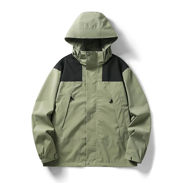 Elarova | Unisex Outdoor winddichte und wasserdichte Kapuzenjacken mit langen Ärmeln und farblich passendem Reißverschluss