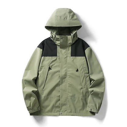 Elarova | Unisex Outdoor winddichte und wasserdichte Kapuzenjacken mit langen Ärmeln und farblich passendem Reißverschluss