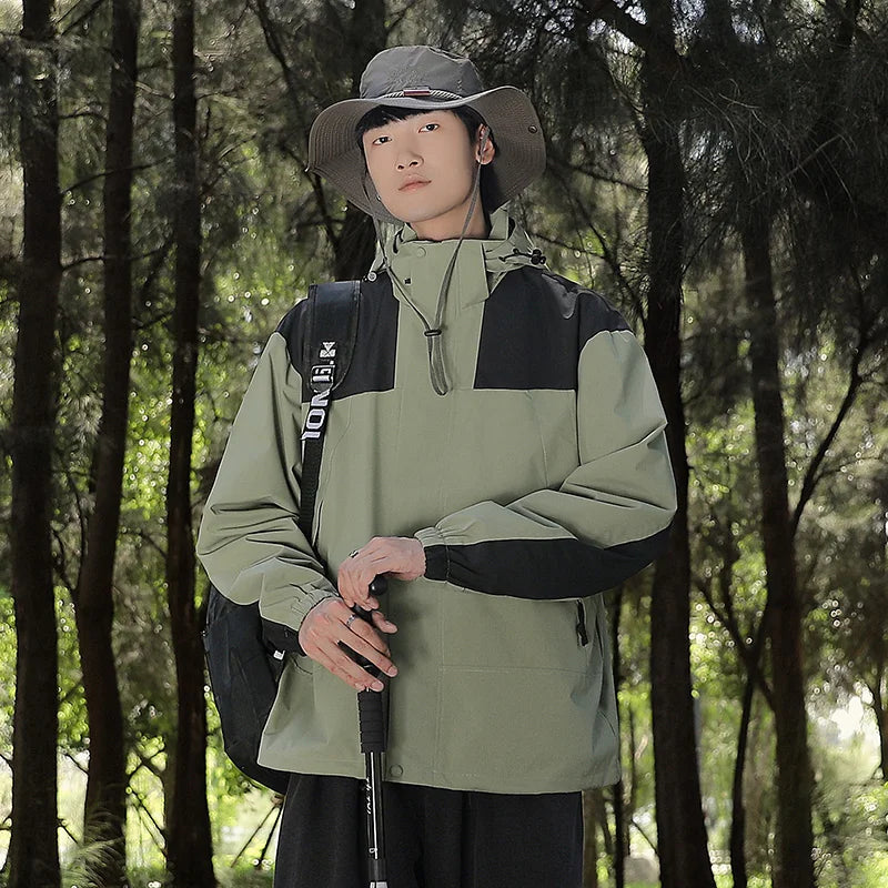 Elarova | Unisex Outdoor winddichte und wasserdichte Kapuzenjacken mit langen Ärmeln und farblich passendem Reißverschluss