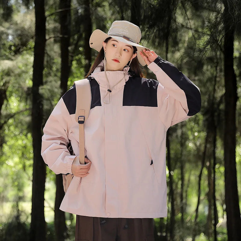 Elarova | Unisex Outdoor winddichte und wasserdichte Kapuzenjacken mit langen Ärmeln und farblich passendem Reißverschluss