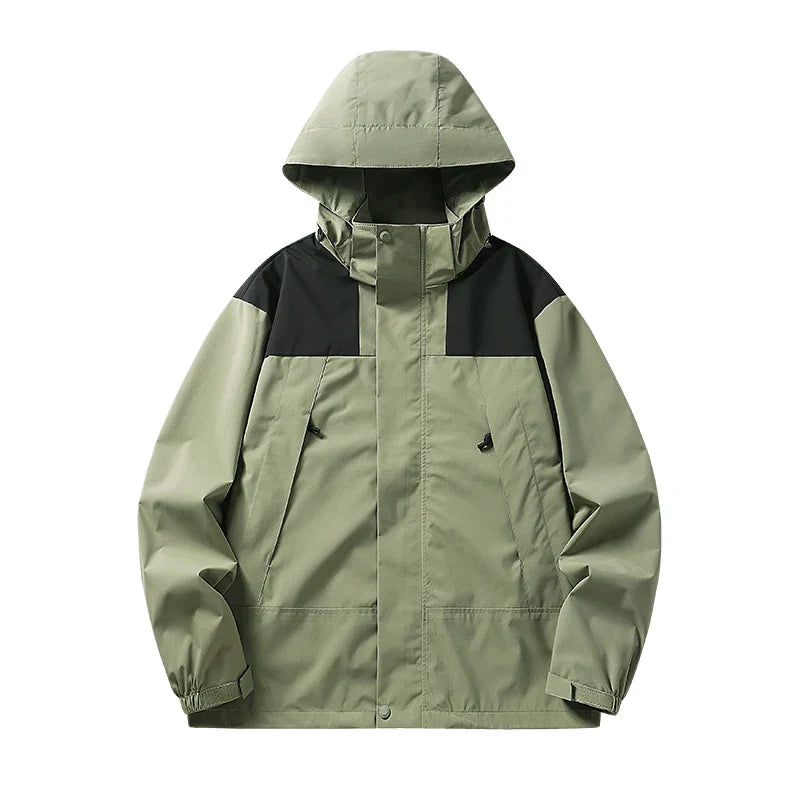 Elarova | Unisex Outdoor winddichte und wasserdichte Kapuzenjacken mit langen Ärmeln und farblich passendem Reißverschluss