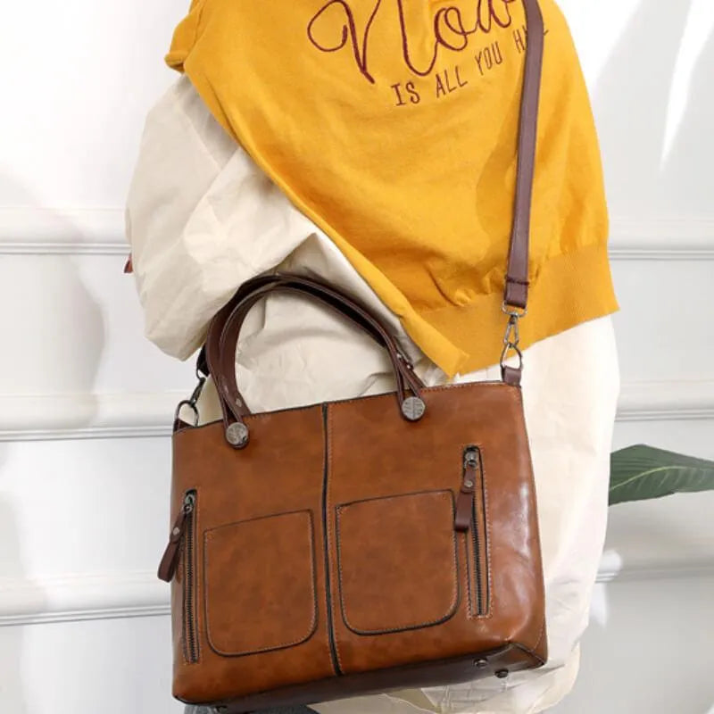 Elarova | Vintage Leder Schultertasche für Damen Stilvolle und Nachhaltige Handtasche