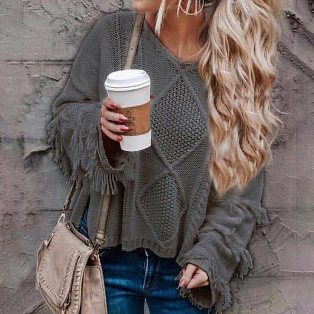Elarova | Vintage Loose Fransenpullover