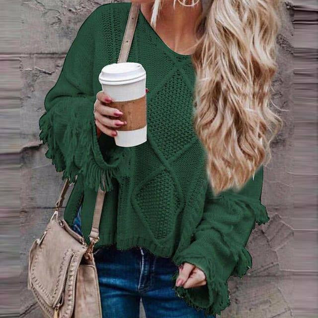 Elarova | Vintage Loose Fransenpullover
