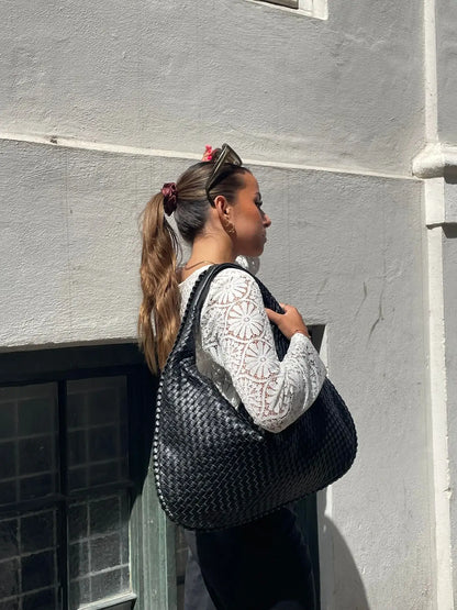 Elarova | Vintage Umhängetasche damen | Geflochtene Handtasche mit Reißverschluss im Sale