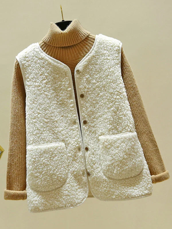 Elarova | Warmer Ärmelloser Lammwolle Cardigan Für Frauen