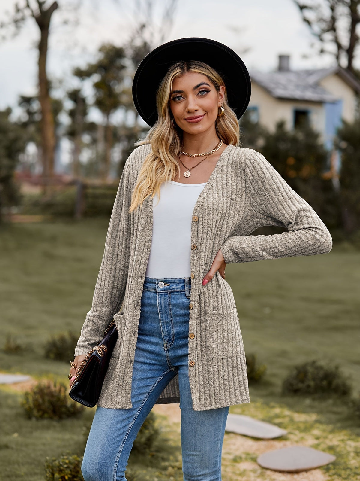 Elarova | Warmer Gerippter Baumwolle Strickcardigan Für Damen | Perfekt Für Lässige Tage
