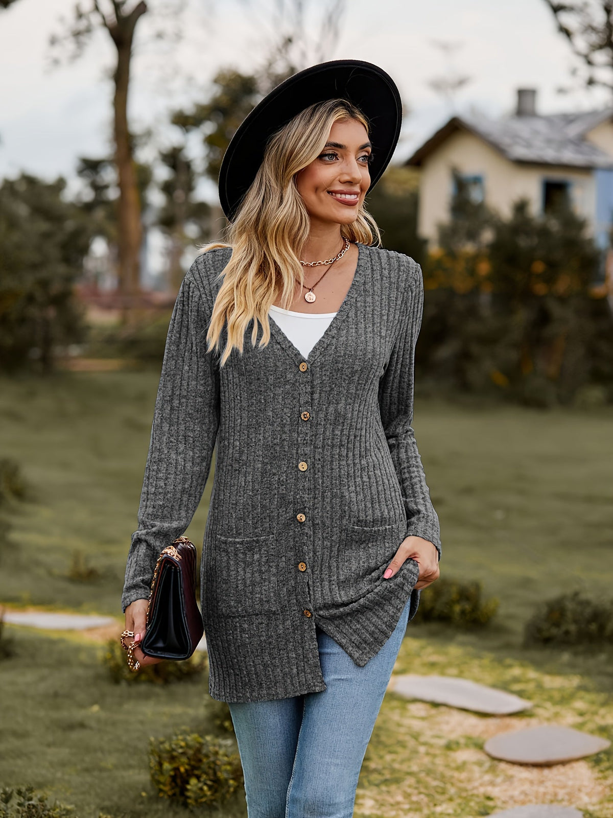Elarova | Warmer Gerippter Baumwolle Strickcardigan Für Damen | Perfekt Für Lässige Tage