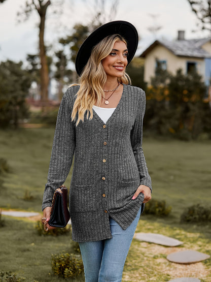 Elarova | Warmer Gerippter Baumwolle Strickcardigan Für Damen | Perfekt Für Lässige Tage