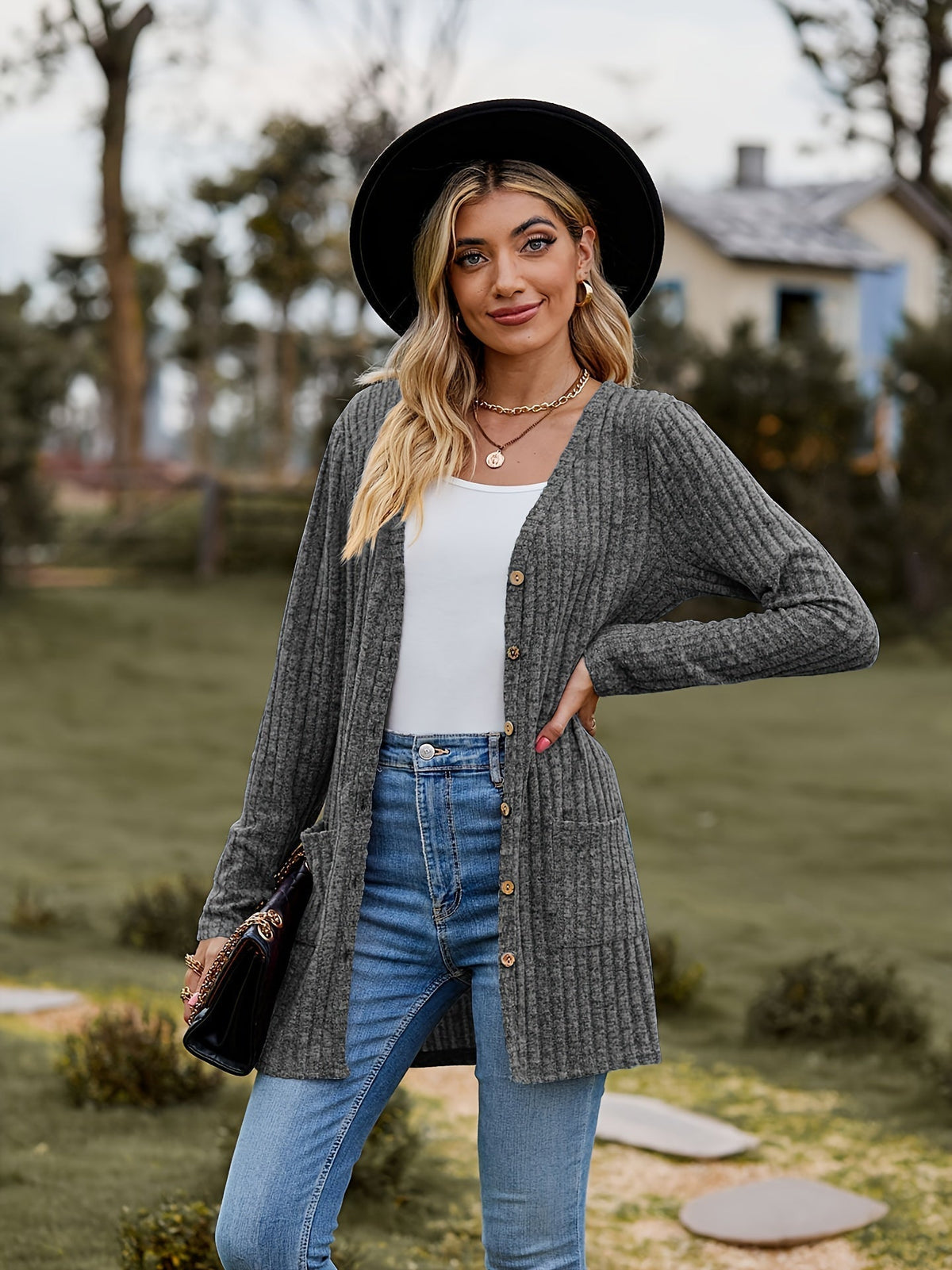 Elarova | Warmer Gerippter Baumwolle Strickcardigan Für Damen | Perfekt Für Lässige Tage