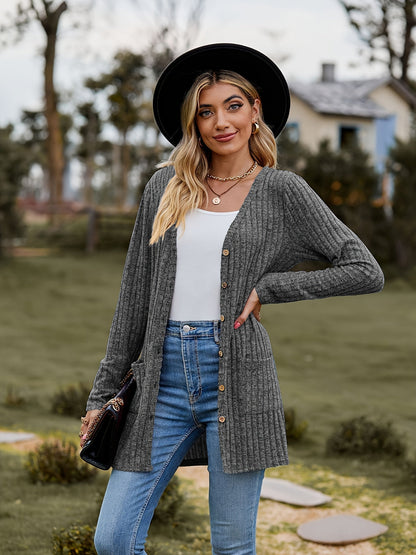 Elarova | Warmer Gerippter Baumwolle Strickcardigan Für Damen | Perfekt Für Lässige Tage