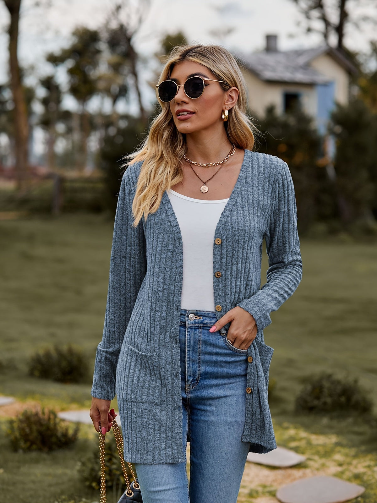 Elarova | Warmer Gerippter Baumwolle Strickcardigan Für Damen | Perfekt Für Lässige Tage