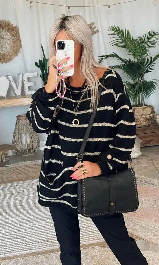 Elarova | Warmer gestreifter Damenpullover