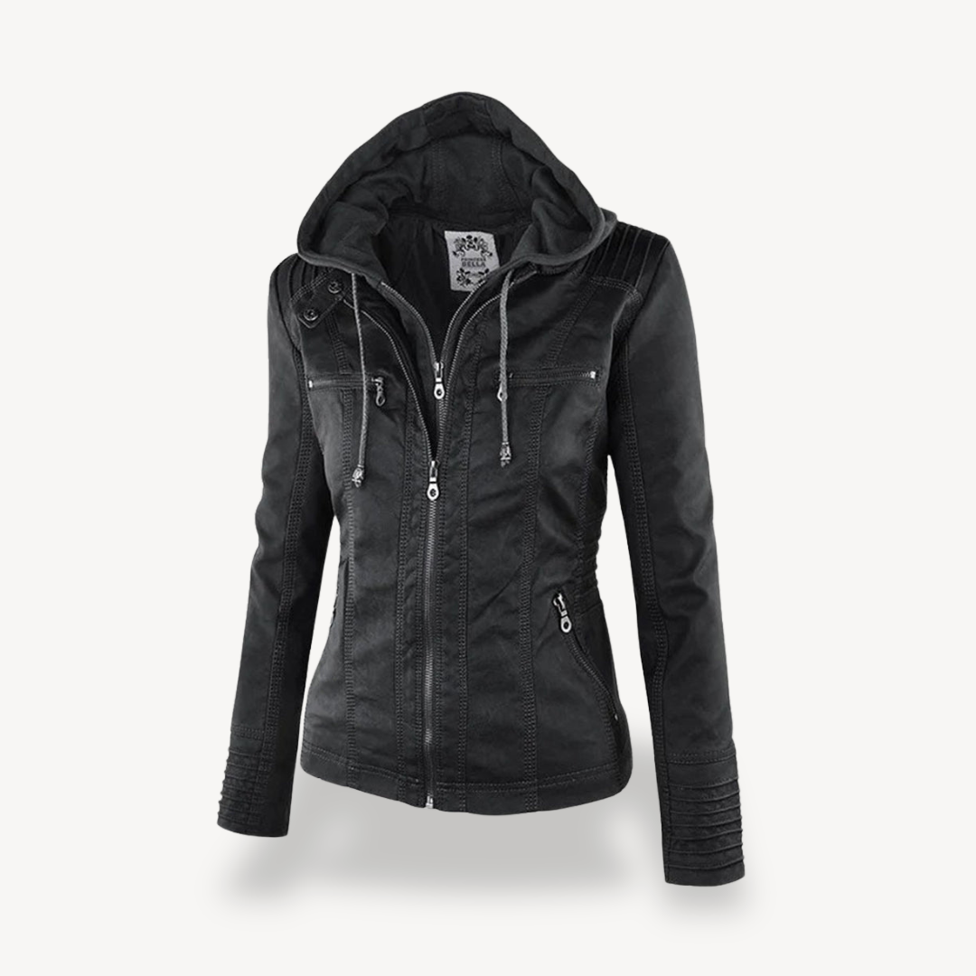 Elarova | Wasserdichte Lederjacke mit Kapuze für Damen