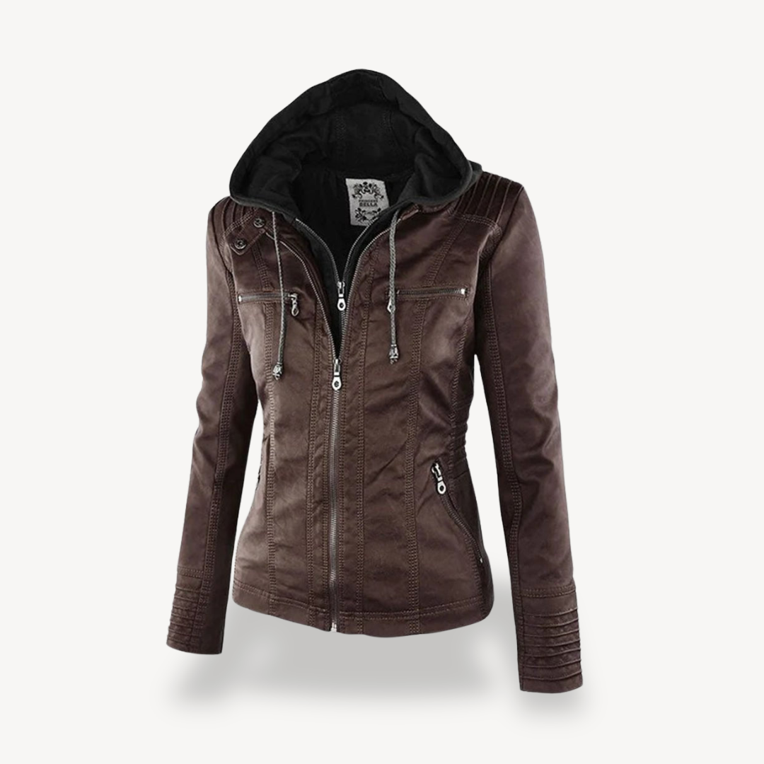 Elarova | Wasserdichte Lederjacke mit Kapuze für Damen