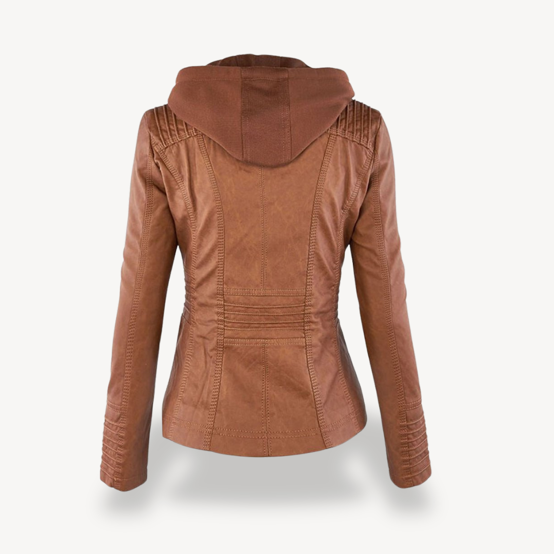 Elarova | Wasserdichte Lederjacke mit Kapuze für Damen