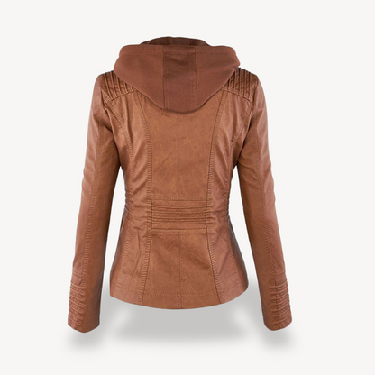 Elarova | Wasserdichte Lederjacke mit Kapuze für Damen
