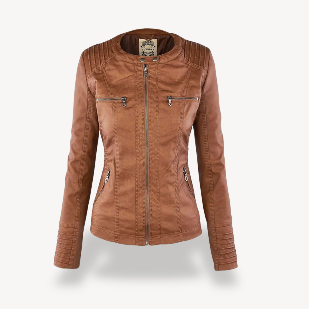 Elarova | Wasserdichte Lederjacke mit Kapuze für Damen
