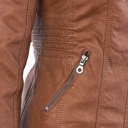 Elarova | Wasserdichte Lederjacke mit Kapuze für Damen