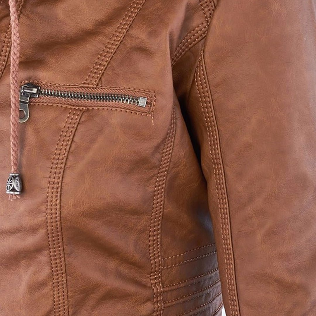 Elarova | Wasserdichte Lederjacke mit Kapuze für Damen
