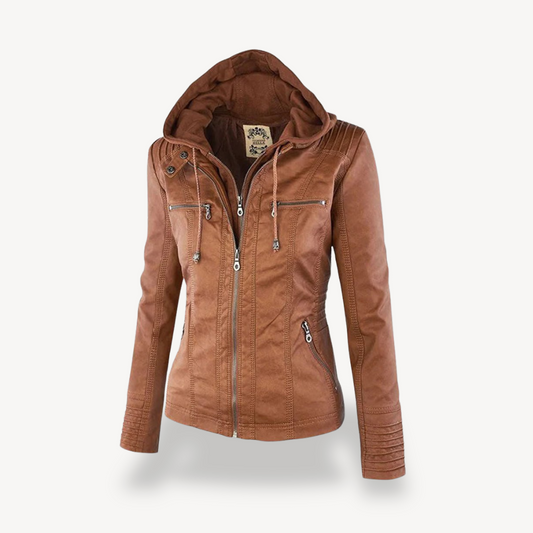Elarova | Wasserdichte Lederjacke mit Kapuze für Damen
