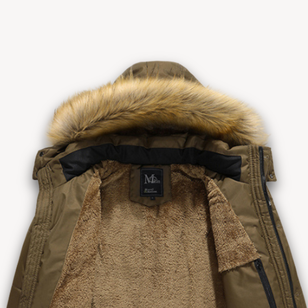 Elarova | Wasserdichte Winterjacke für Herren – Kapuze aus Kunstpelz