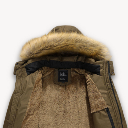 Elarova | Wasserdichte Winterjacke für Herren – Kapuze aus Kunstpelz