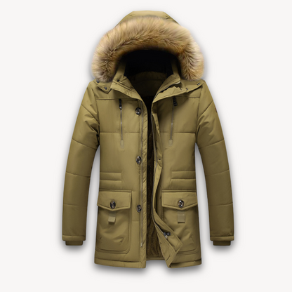 Elarova | Wasserdichte Winterjacke für Herren – Kapuze aus Kunstpelz