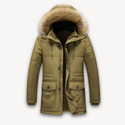 Elarova | Wasserdichte Winterjacke für Herren – Kapuze aus Kunstpelz