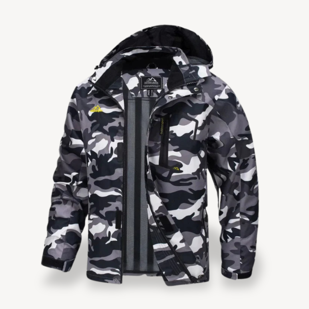 Elarova | Wasserdichte Winterjacke mit Kapuze und Camouflage-Muster für Herren