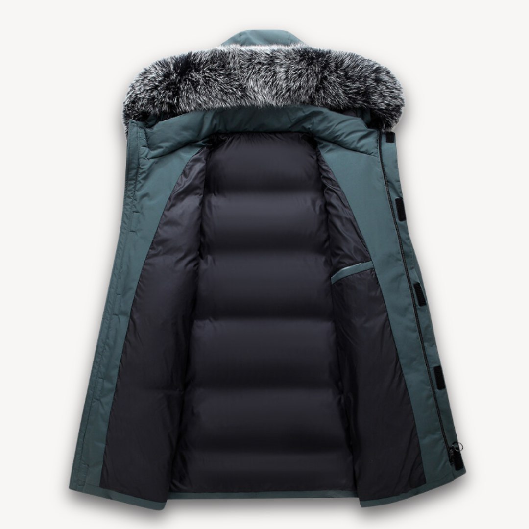 Elarova | Wasserdichter Parka-Mantel für Herren – Kapuze aus Kunstpelz