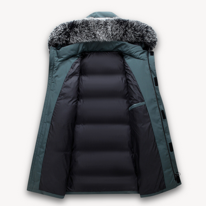 Elarova | Wasserdichter Parka-Mantel für Herren – Kapuze aus Kunstpelz