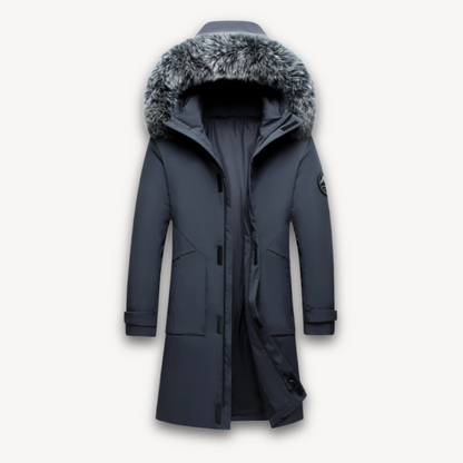 Elarova | Wasserdichter Parka-Mantel für Herren – Kapuze aus Kunstpelz