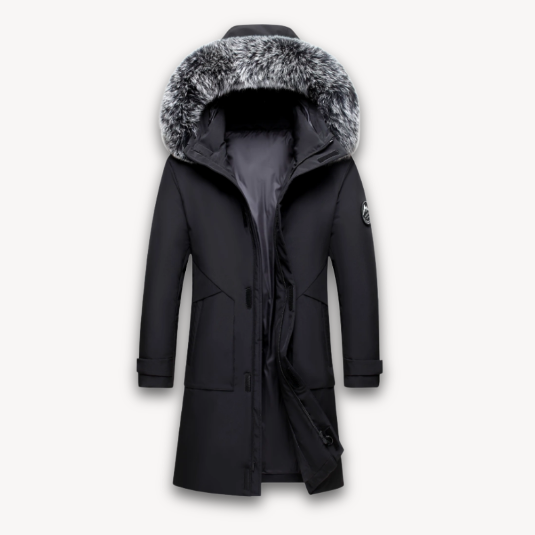 Elarova | Wasserdichter Parka-Mantel für Herren – Kapuze aus Kunstpelz