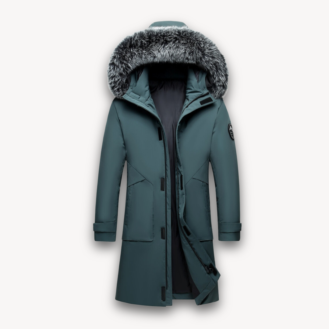 Elarova | Wasserdichter Parka-Mantel für Herren – Kapuze aus Kunstpelz