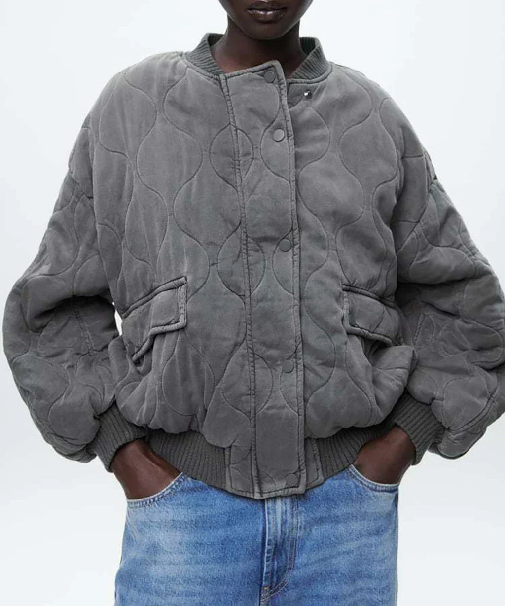 Elarova | Wattierte Bomberjacke mit Steppdesign und Rippbündchen