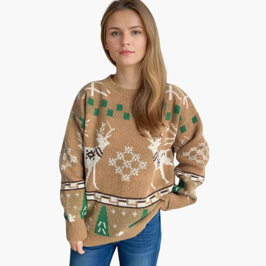 Elarova | Weihnachts Pullover für Damen mit Rentier und Baum Muster