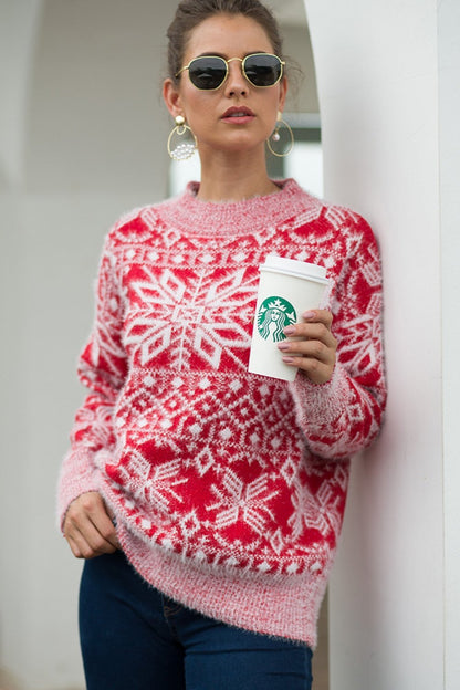 Elarova | Weihnachts-Schneeflocken-Plüsch-Pullover - Blau