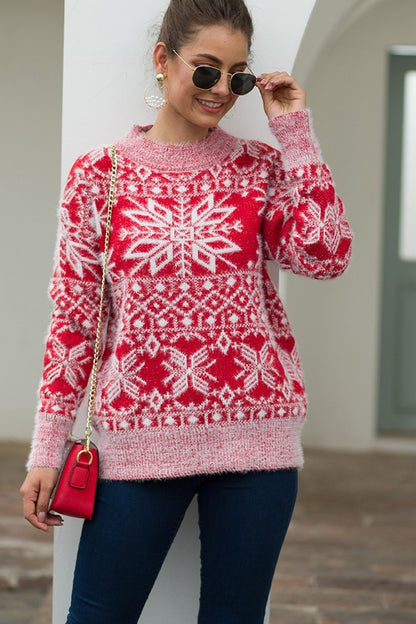 Elarova | Weihnachts-Schneeflocken-Plüsch-Pullover - Blau