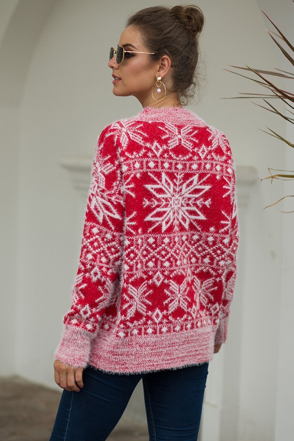Elarova | Weihnachts-Schneeflocken-Plüsch-Pullover - Blau