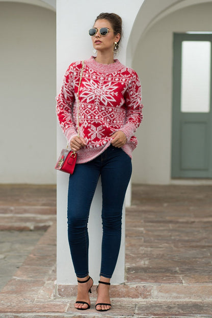 Elarova | Weihnachts-Schneeflocken-Plüsch-Pullover - Blau