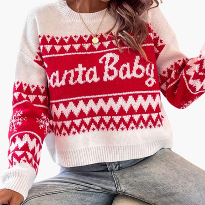 Elarova | Weihnachtspullover für Damen mit Buchstabenmotiv und geripptem Saum