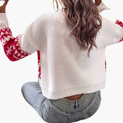 Elarova | Weihnachtspullover für Damen mit Buchstabenmotiv und geripptem Saum