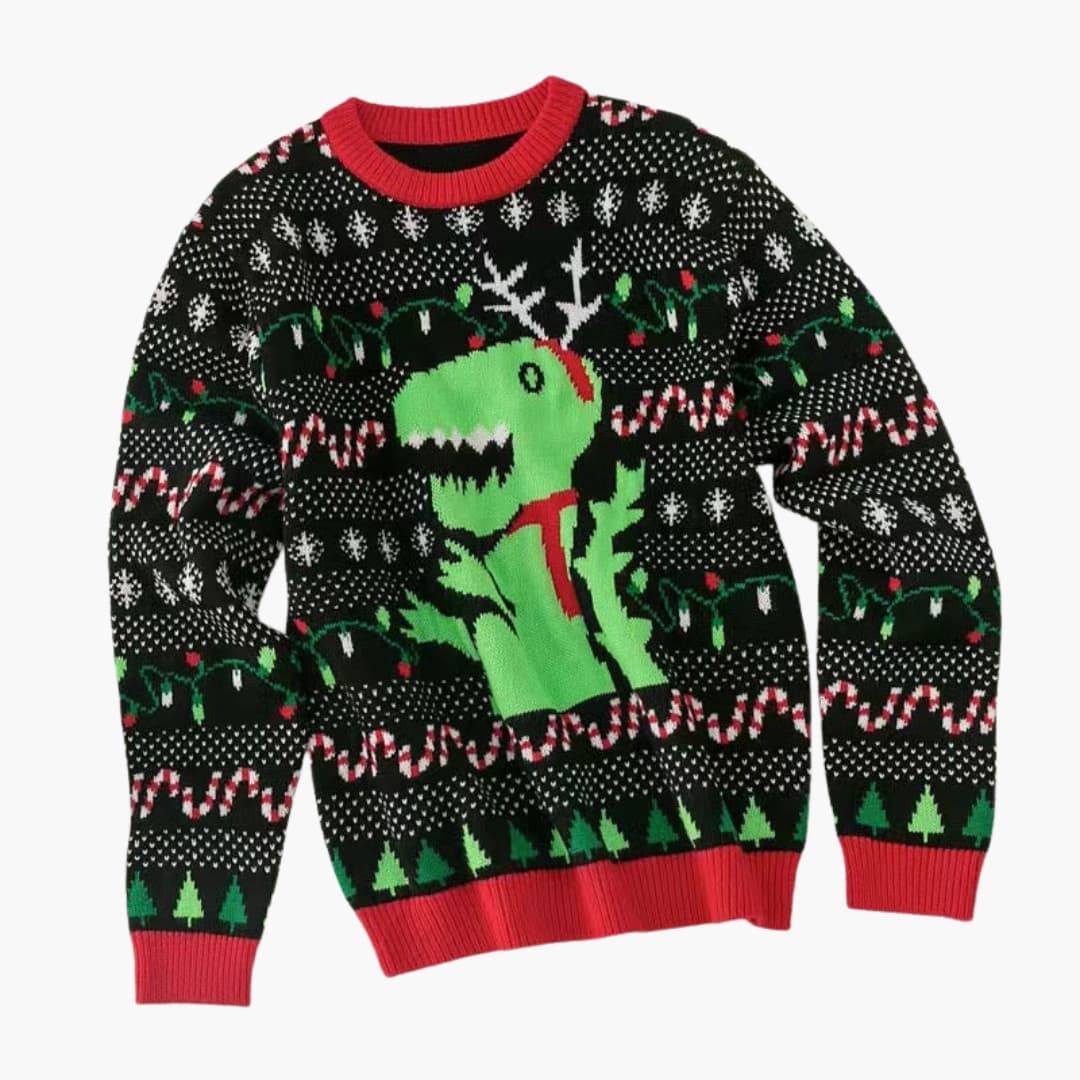 Elarova | Weihnachtspullover für Damen mit Dinosaurier Motiv