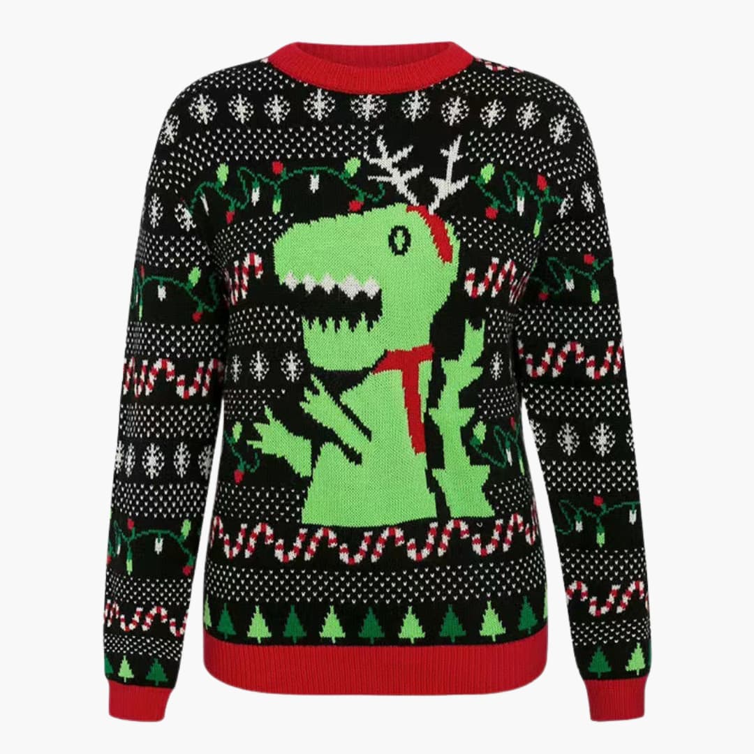 Elarova | Weihnachtspullover für Damen mit Dinosaurier Motiv