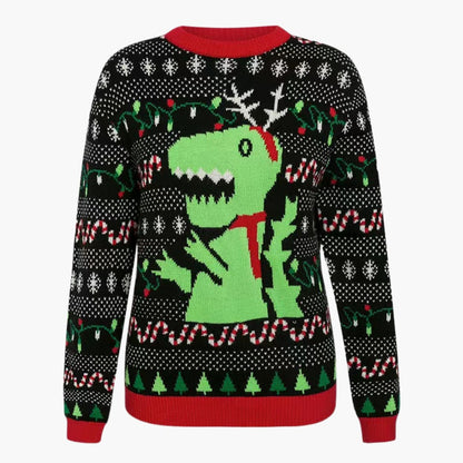 Elarova | Weihnachtspullover für Damen mit Dinosaurier Motiv