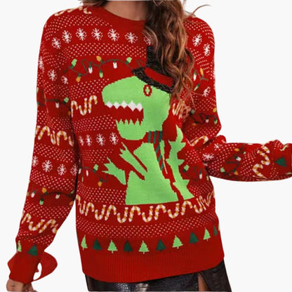 Elarova | Weihnachtspullover für Damen mit Dinosaurier Motiv