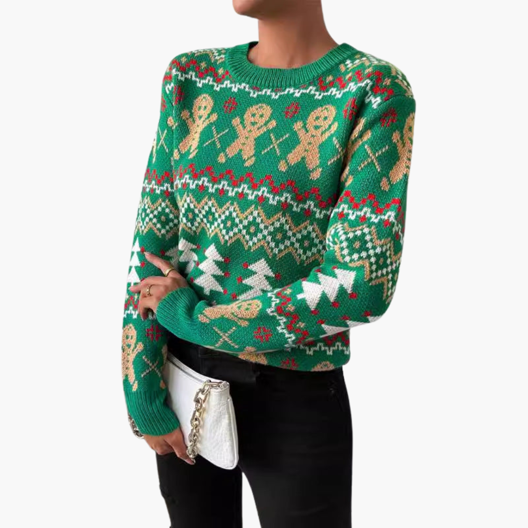 Elarova | Weihnachtspullover für Damen mit Lebkuchenmotiv