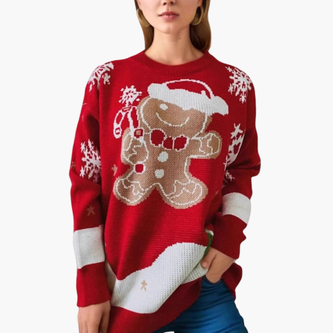 Elarova | Weihnachtspullover für Damen mit Lebkuchenmotiv